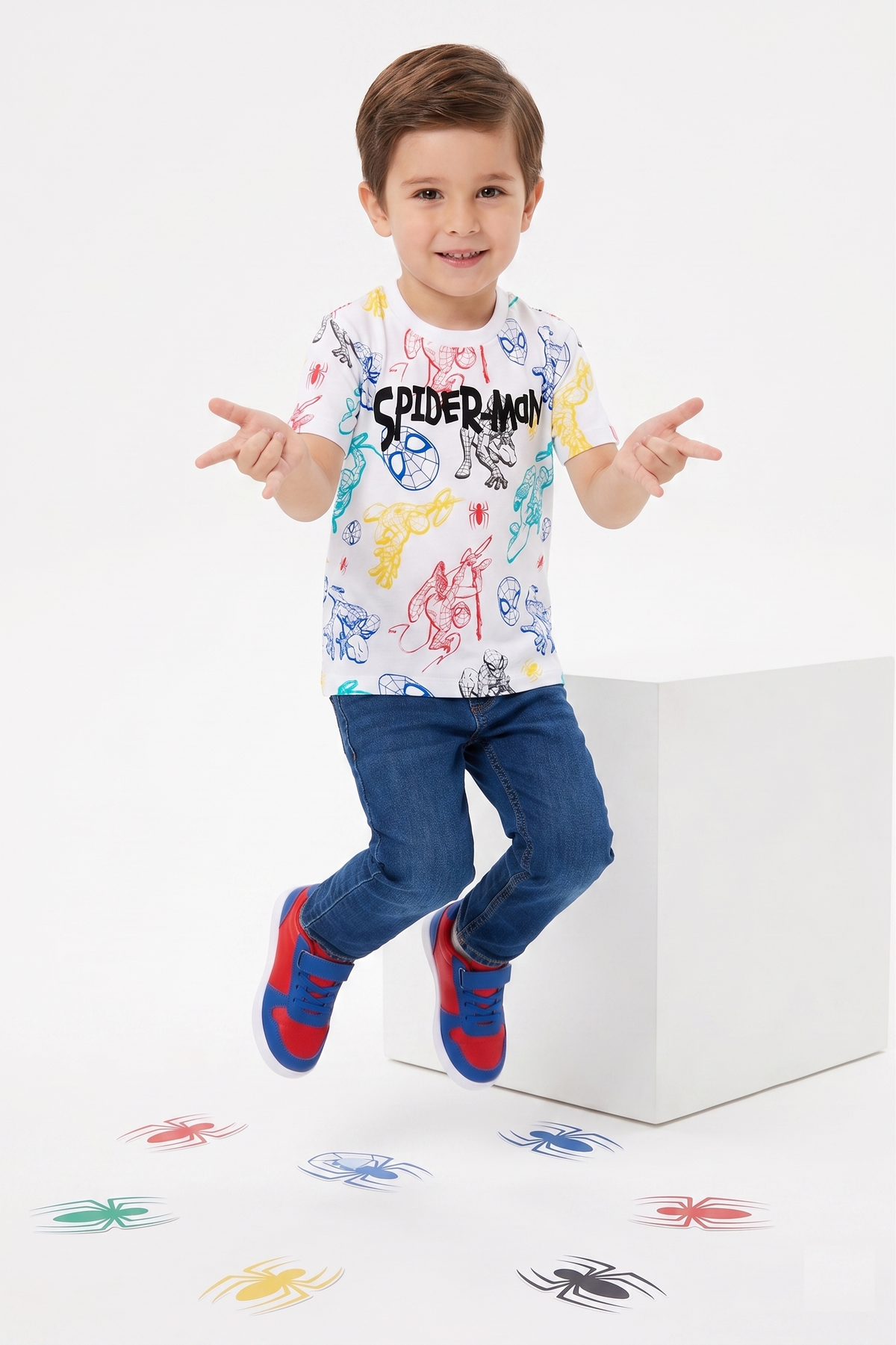 T-Shirt Spiderman MARVEL Maniche Corte Maglietta 100% Cotone Bambino - Ez10137bianco