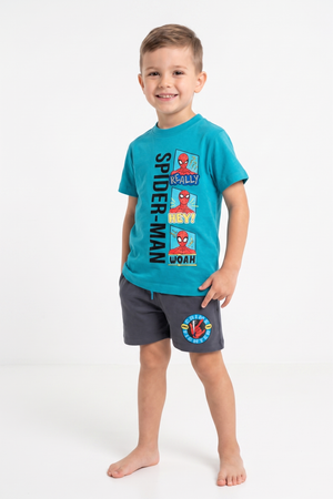 Completo Spiderman MARVEL 2 Pezzi T-Shirt e Bermuda in Cotone Bambino - Ez10132turchese