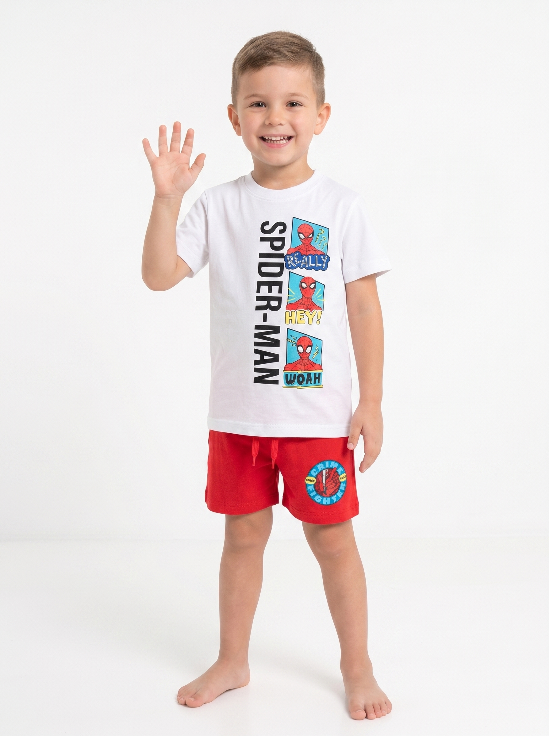 Completo Spiderman MARVEL 2 Pezzi T-Shirt e Bermuda in Cotone Bambino - Ez10132bianco