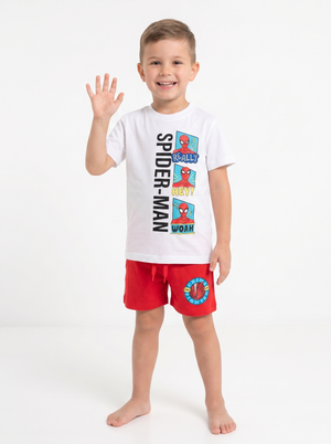 Completo Spiderman MARVEL 2 Pezzi T-Shirt e Bermuda in Cotone Bambino - Ez10132bianco