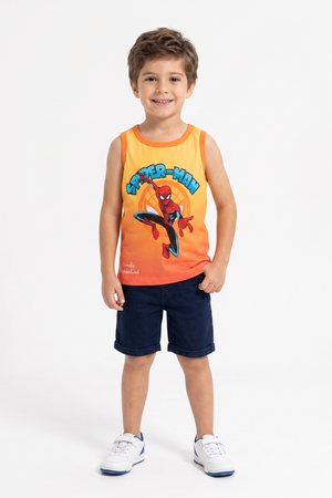 Canotta Spiderman MARVEL Bambino Smanicata 100% Cotone con Stampa Frontale - Ez10126arancio