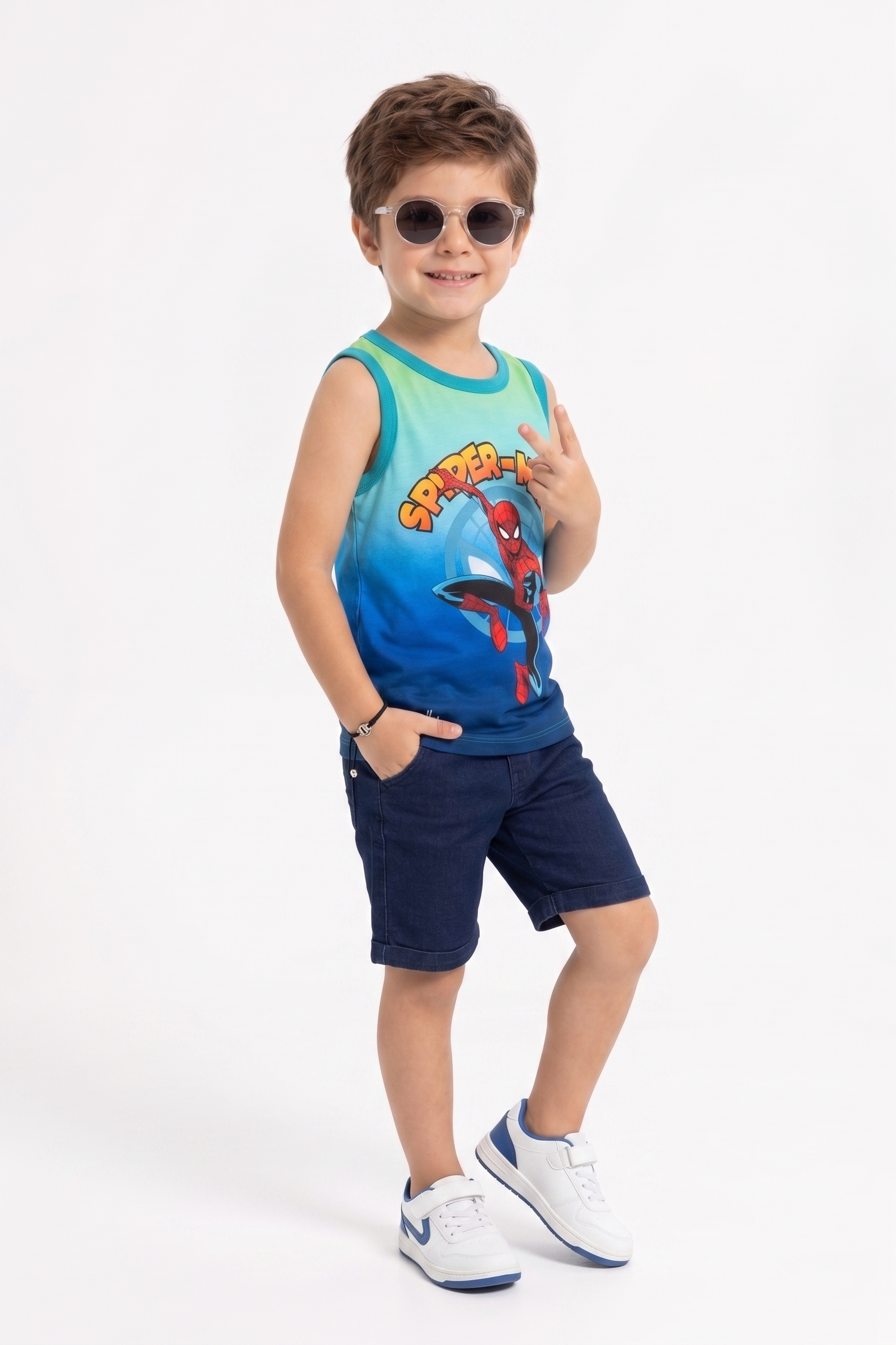 Canotta Spiderman MARVEL Bambino Smanicata 100% Cotone con Stampa Frontale - Ez10126turchese