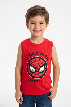 Canotta Spiderman MARVEL Bambino Smanicata 100% Cotone con Stampa Frontale - Ez10129rosso