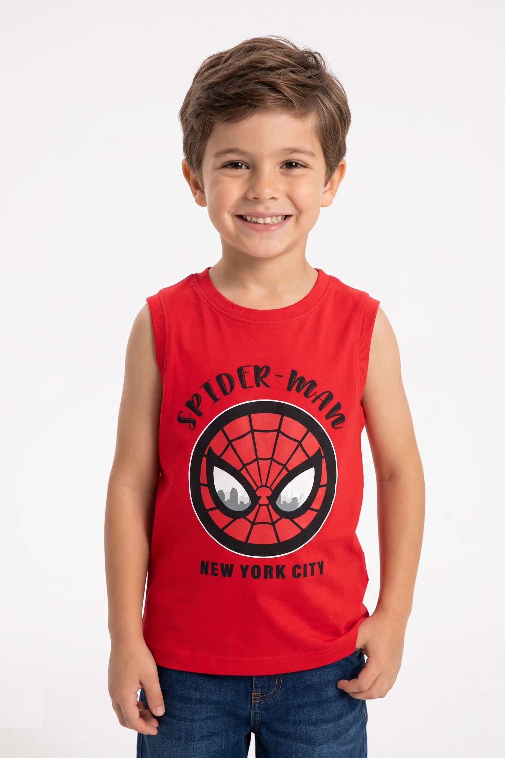 Canotta Spiderman MARVEL Bambino Smanicata 100% Cotone con Stampa Frontale - Ez10129rosso