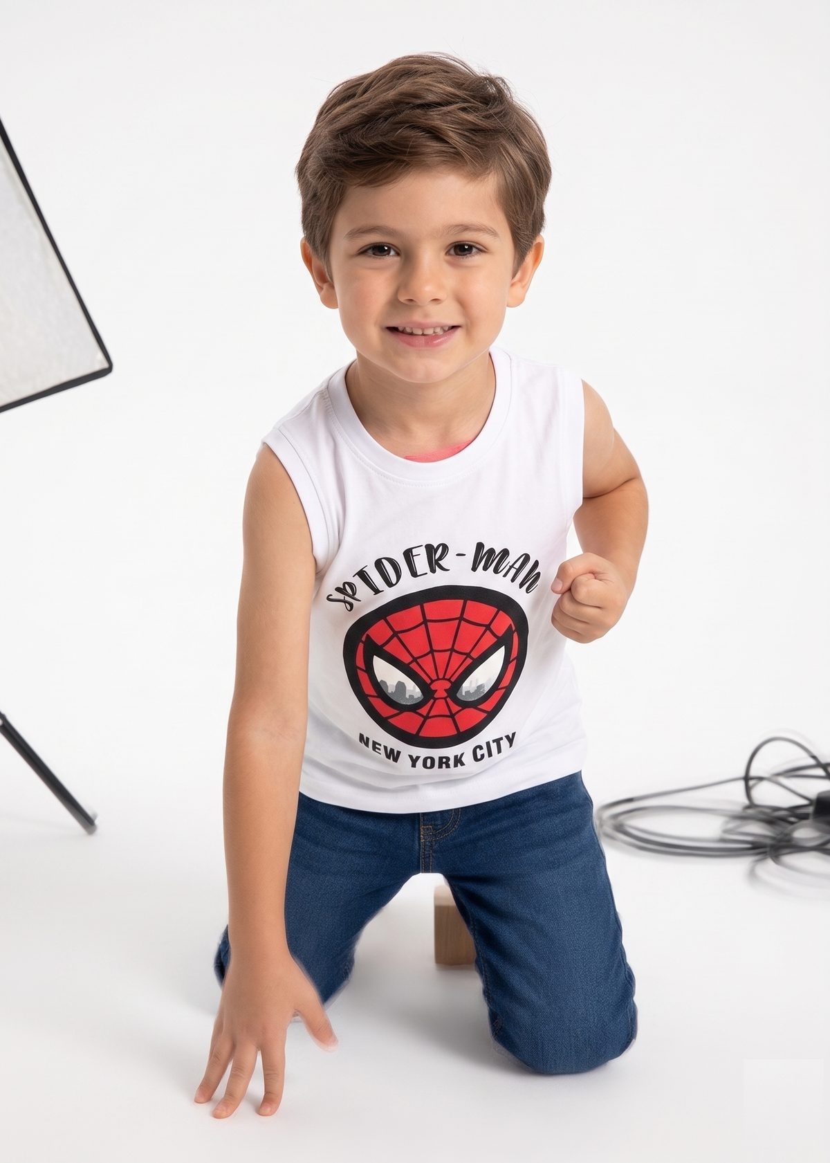 Canotta Spiderman MARVEL Bambino Smanicata 100% Cotone con Stampa Frontale - Ez10129bianco