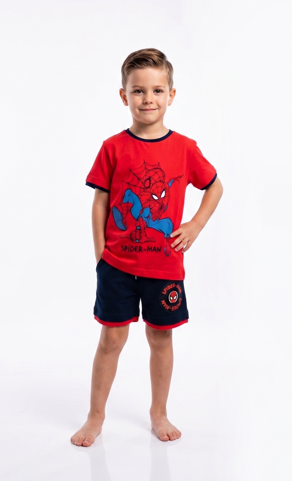 Completo Spiderman MARVEL 2 Pezzi T-Shirt e Bermuda in Cotone Bambino - Ez10223rosso