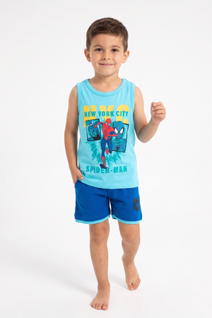 Completo Spiderman MARVEL 2 Pezzi Canotta e Bermuda in Cotone Bambino - Ez10133azzurro