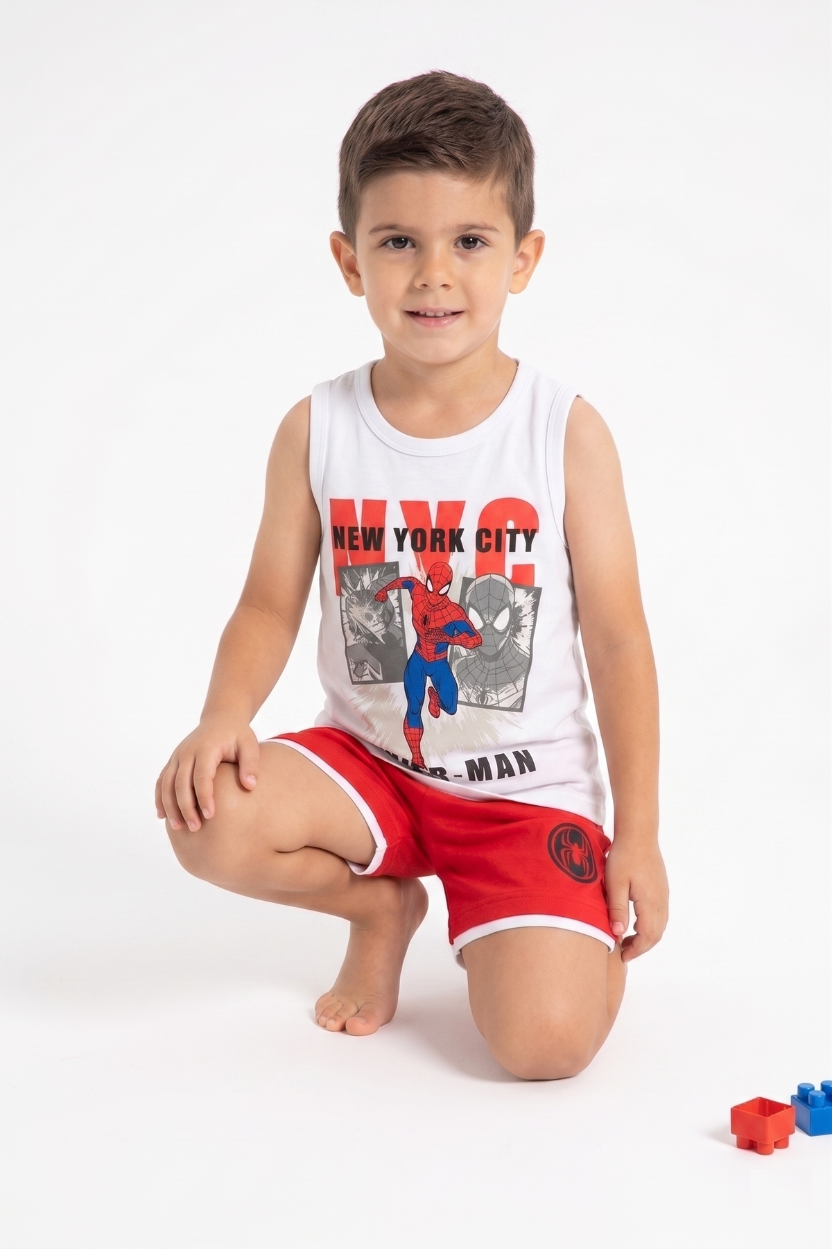 Completo Spiderman MARVEL 2 Pezzi Canotta e Bermuda in Cotone Bambino - Ez10133bianco