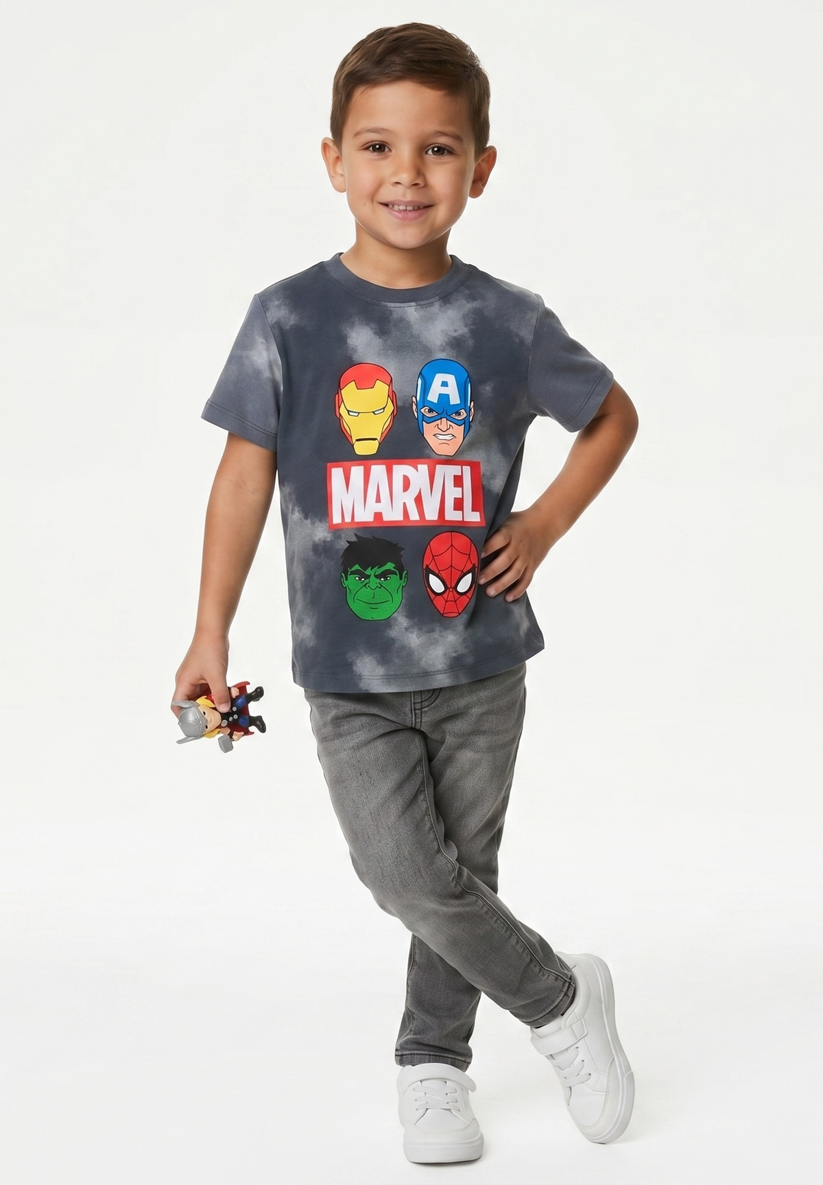T-Shirt Avengers MARVEL Maniche Corte Maglietta Tie-Dye 100% Cotone Bambino - Ez10151grigio
