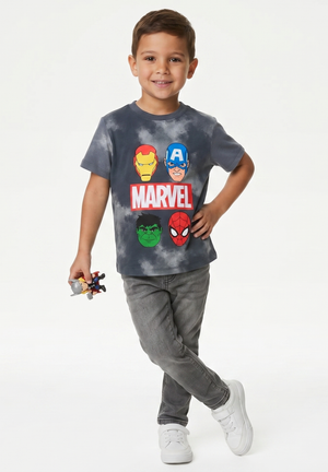 T-Shirt Avengers MARVEL Maniche Corte Maglietta Tie-Dye 100% Cotone Bambino - Ez10151grigio