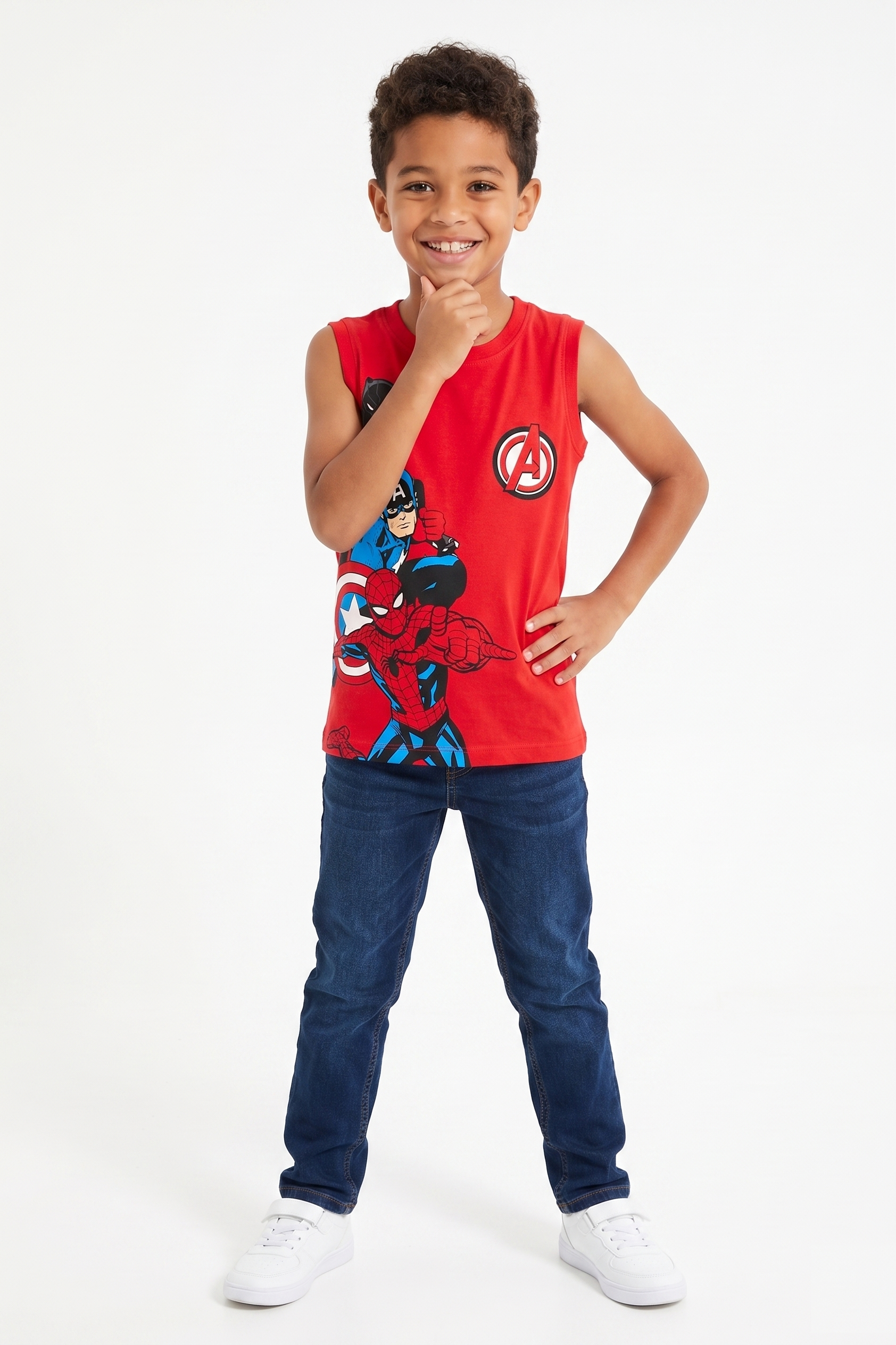 Canotta Avengers MARVEL Bambino Smanicata 100% Cotone con Stampa Frontale - Ez10094rosso