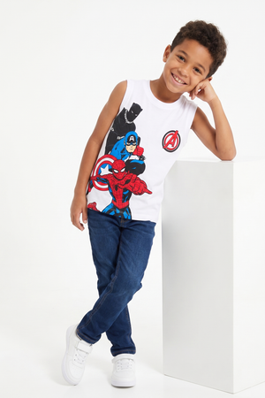 Canotta Avengers MARVEL Bambino Smanicata 100% Cotone con Stampa Frontale - Ez10094bianco