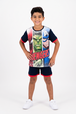 Completo Avengers MARVEL 2 Pezzi T-Shirt e Bermuda in Cotone Bambino - Ez10224navy
