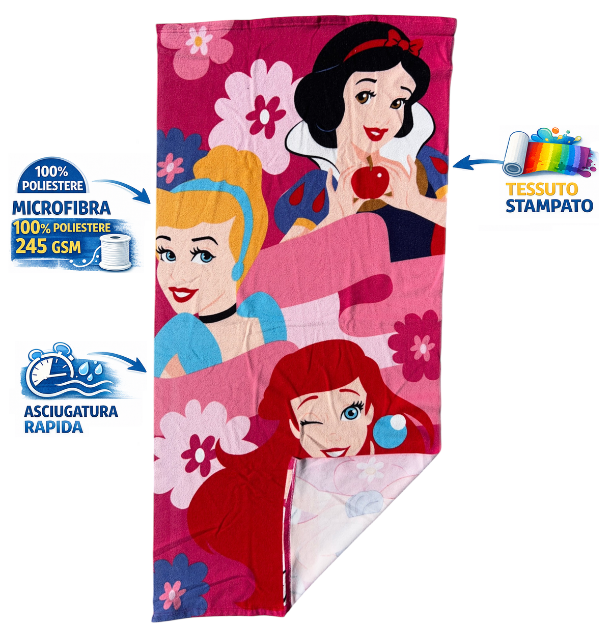 Telo Mare Principesse DISNEY Asciugamano per Bambini in Microfibra CM 140x70 - Pri2093