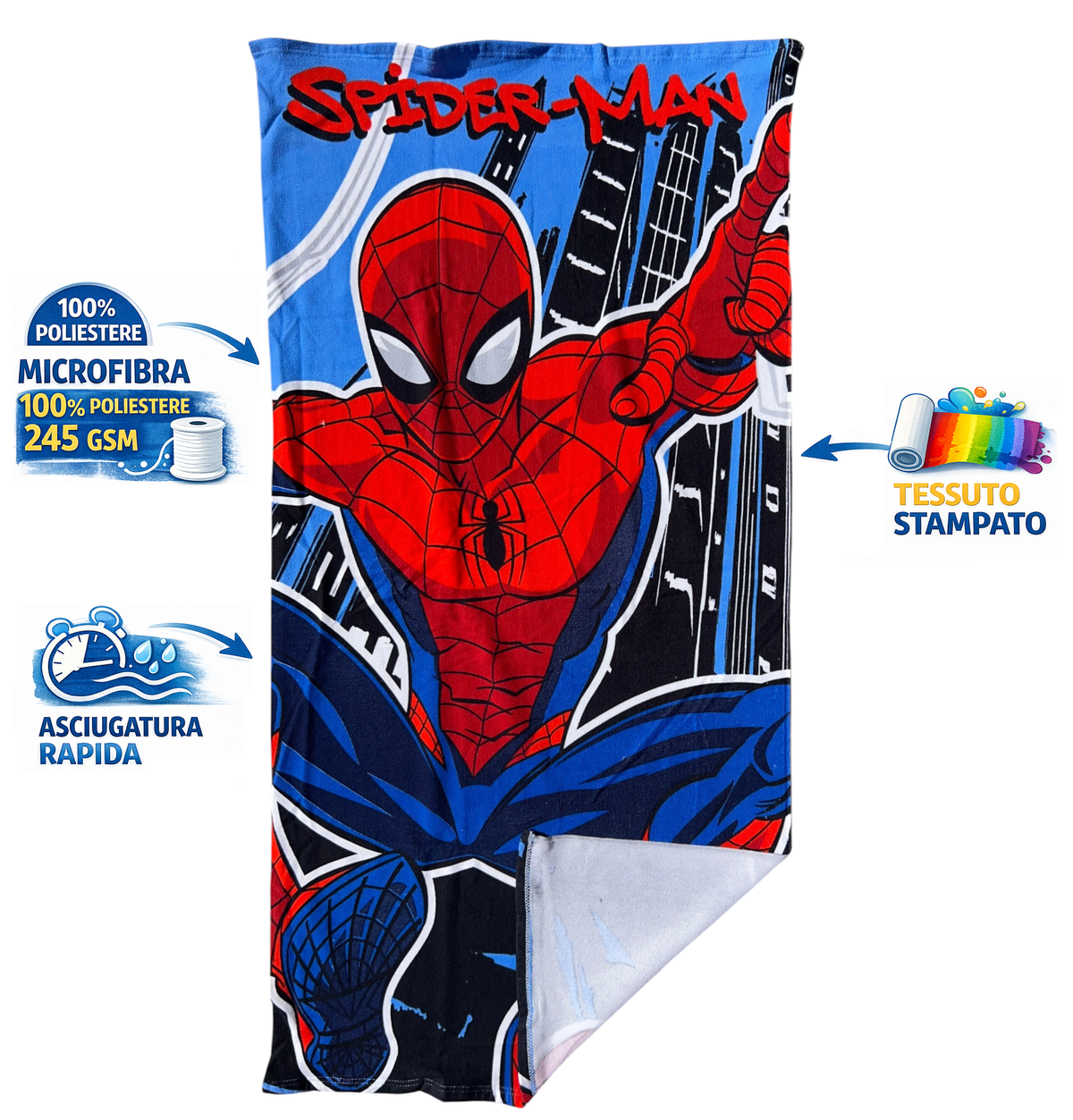 Telo Mare Spiderman MARVEL Asciugamano per Bambini in Microfibra CM 140x70 - Spm2098