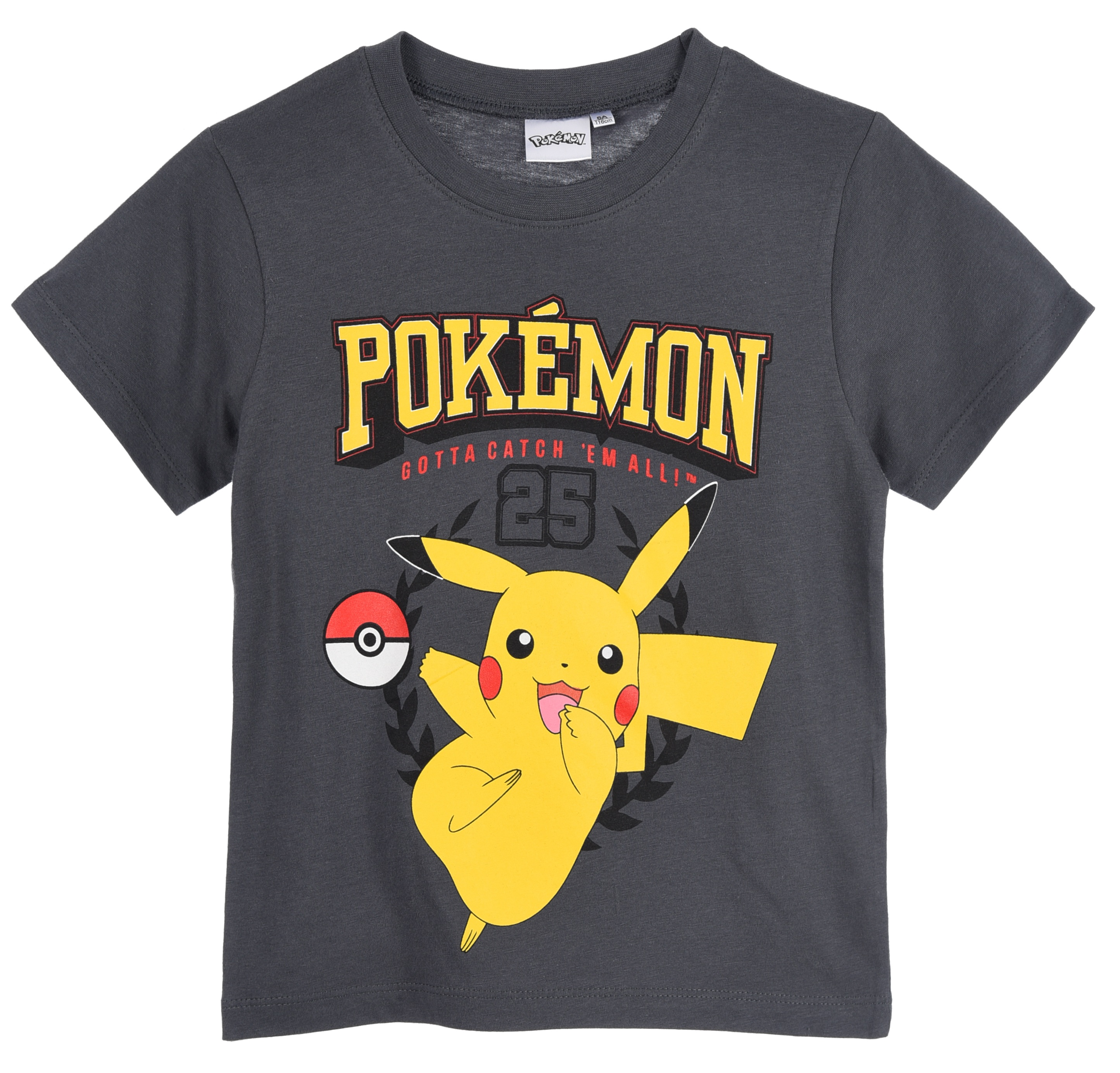 T-Shirt Pikachu Pokémon Maniche Corte Maglietta 100% Cotone Bambino - Ez10112grigio