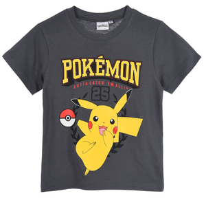 T-Shirt Pikachu Pokémon Maniche Corte Maglietta 100% Cotone Bambino - Ez10112grigio