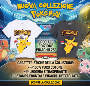T-Shirt Pikachu Pokémon Maniche Corte Maglietta 100% Cotone Bambino - Ez10112grigio