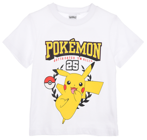 T-Shirt Pikachu Pokémon Maniche Corte Maglietta 100% Cotone Bambino - Ez10112bianco