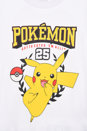 T-Shirt Pikachu Pokémon Maniche Corte Maglietta 100% Cotone Bambino - Ez10112bianco