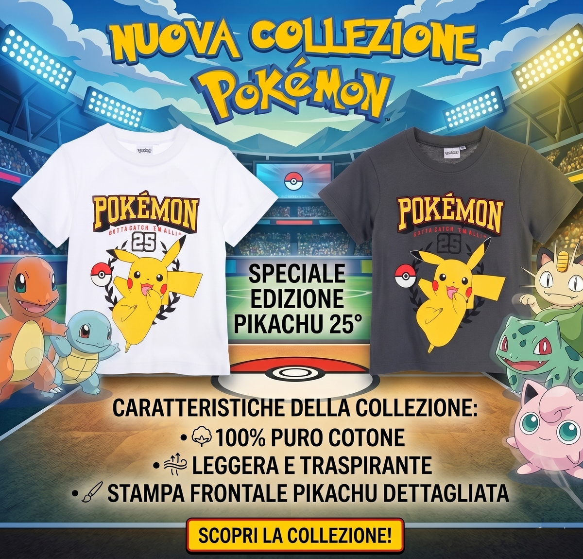 T-Shirt Pikachu Pokémon Maniche Corte Maglietta 100% Cotone Bambino - Ez10112bianco