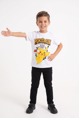 T-Shirt Pikachu Pokémon Maniche Corte Maglietta 100% Cotone Bambino - Ez10112bianco