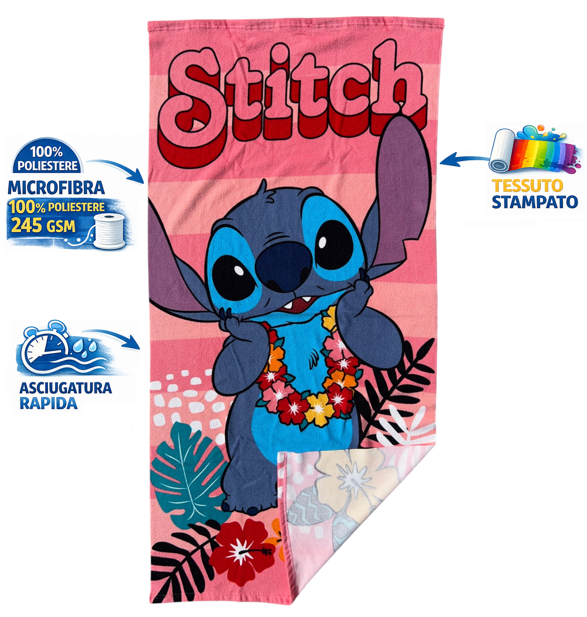 Telo Mare Stitch DISNEY Asciugamano per Bambini in Microfibra CM 140x70 - Sti1719