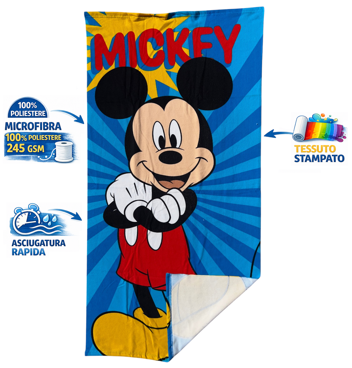 Telo Mare Topolino DISNEY Asciugamano per Bambini in Microfibra CM 140x70 - Mic1709