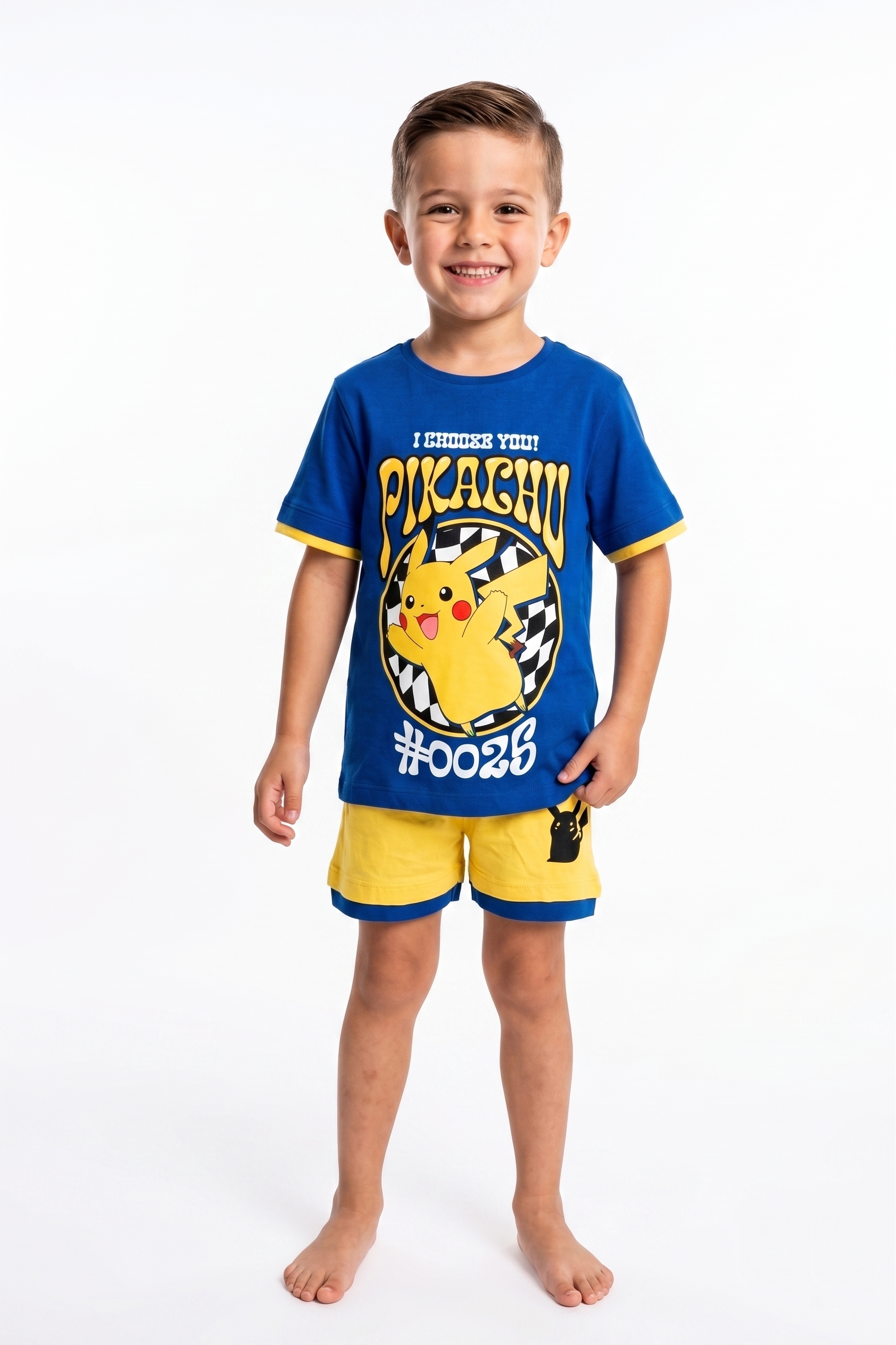 Completo Pikachu Pokémon 2 Pezzi T-Shirt e Bermuda in Cotone Bambino - Ez10225blu