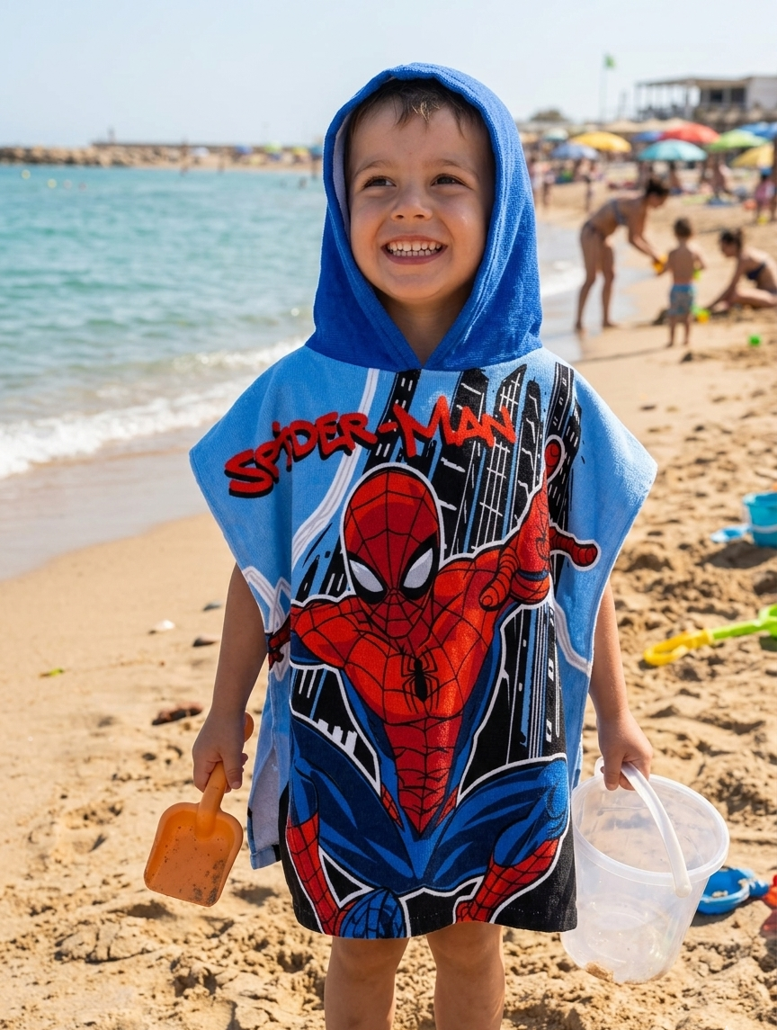 Poncho Mare Spiderman MARVEL 100 X 50 CM Accappatoio per Bambini 100% Pl - Spm2059