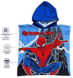 Poncho Mare Spiderman MARVEL 100 X 50 CM Accappatoio per Bambini 100% Pl - Spm2059