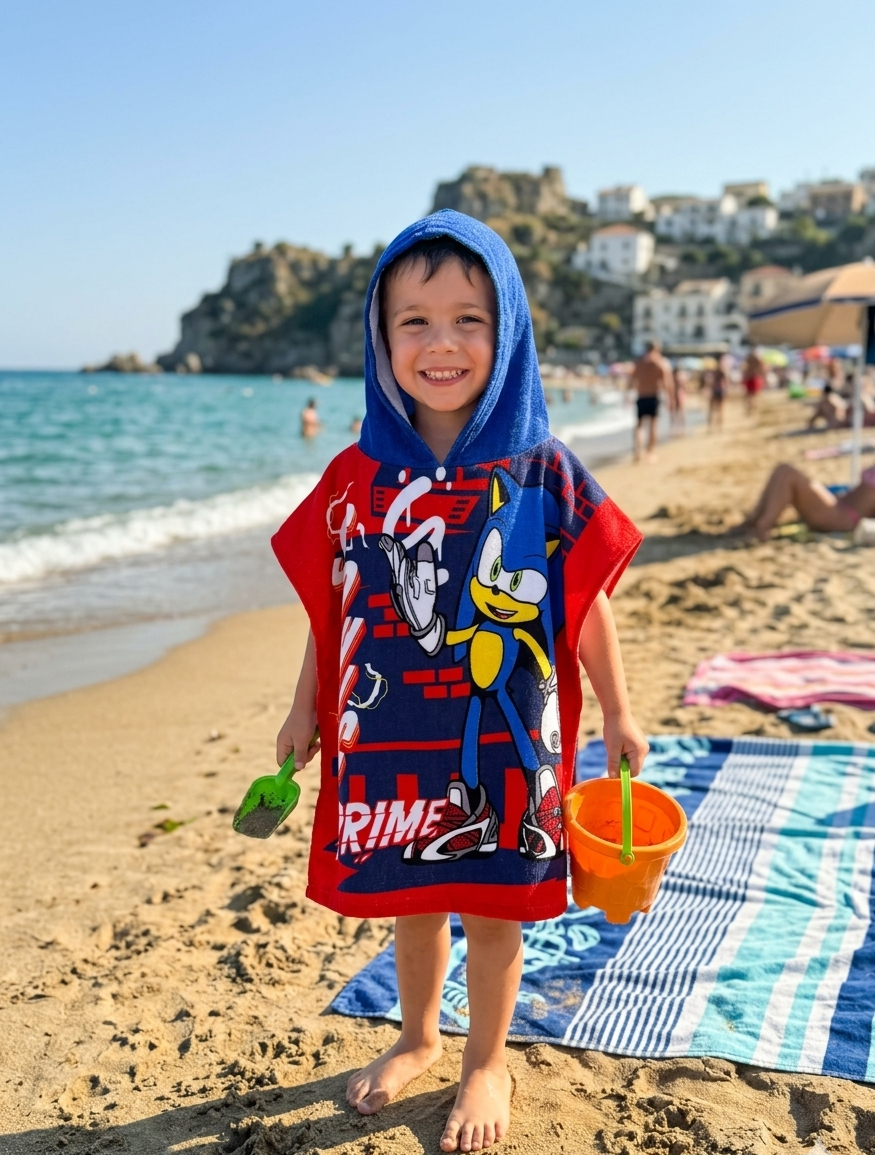 Poncho Mare Sonic 100 X 50 CM Accappatoio per Bambini 100% Pl - Scp2070