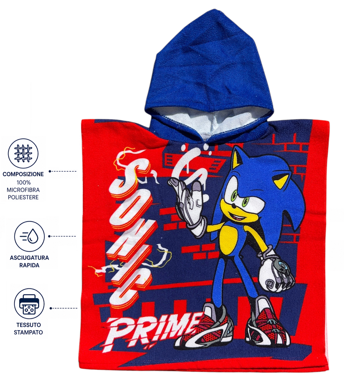 Poncho Mare Sonic 100 X 50 CM Accappatoio per Bambini 100% Pl - Scp2070