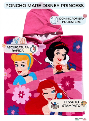 Poncho Mare Principesse DISNEY 100 X 50 CM Accappatoio per Bambini 100% Pl - Pri2096