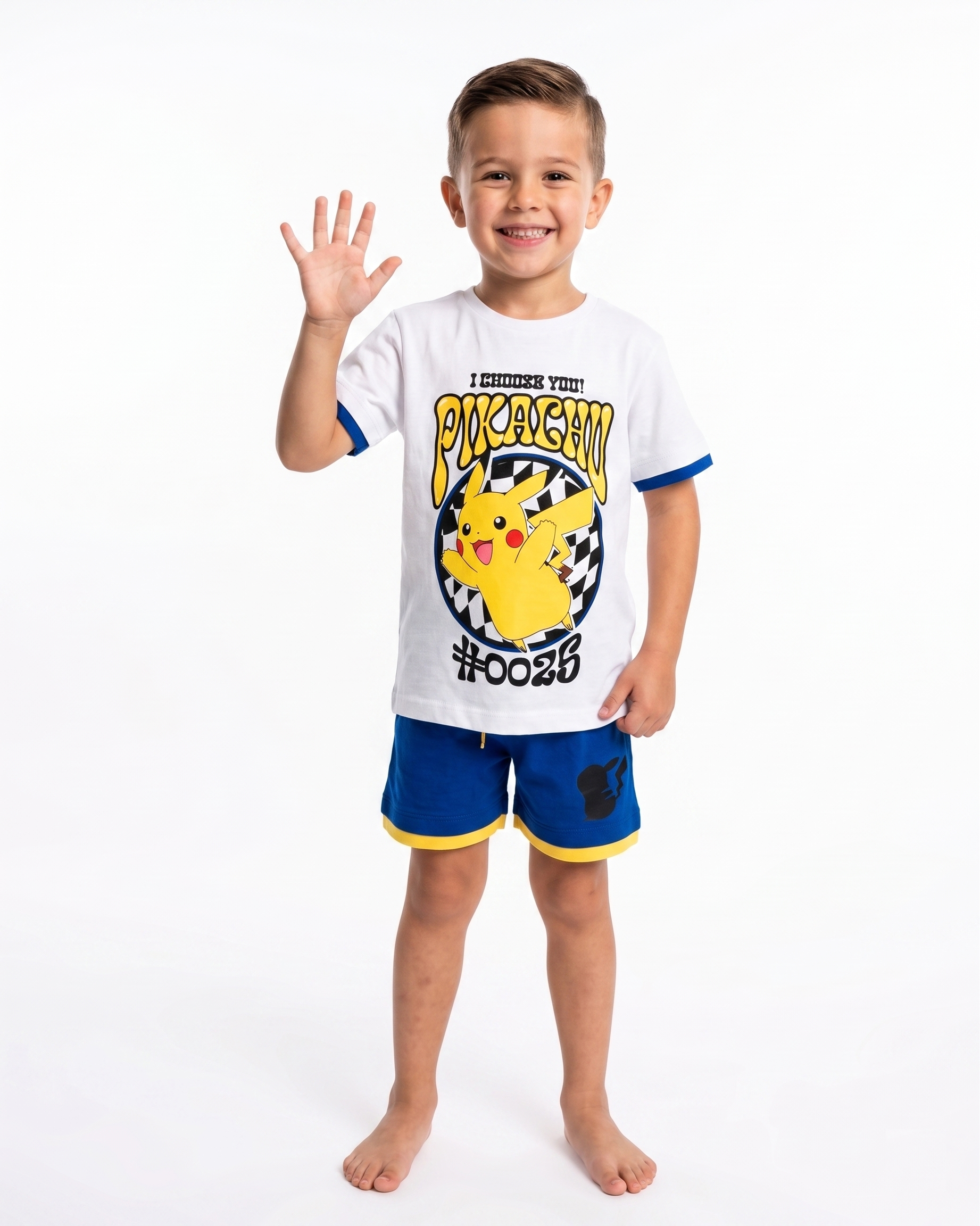 Completo Pikachu Pokémon 2 Pezzi T-Shirt e Bermuda in Cotone Bambino - Ez10225bianco
