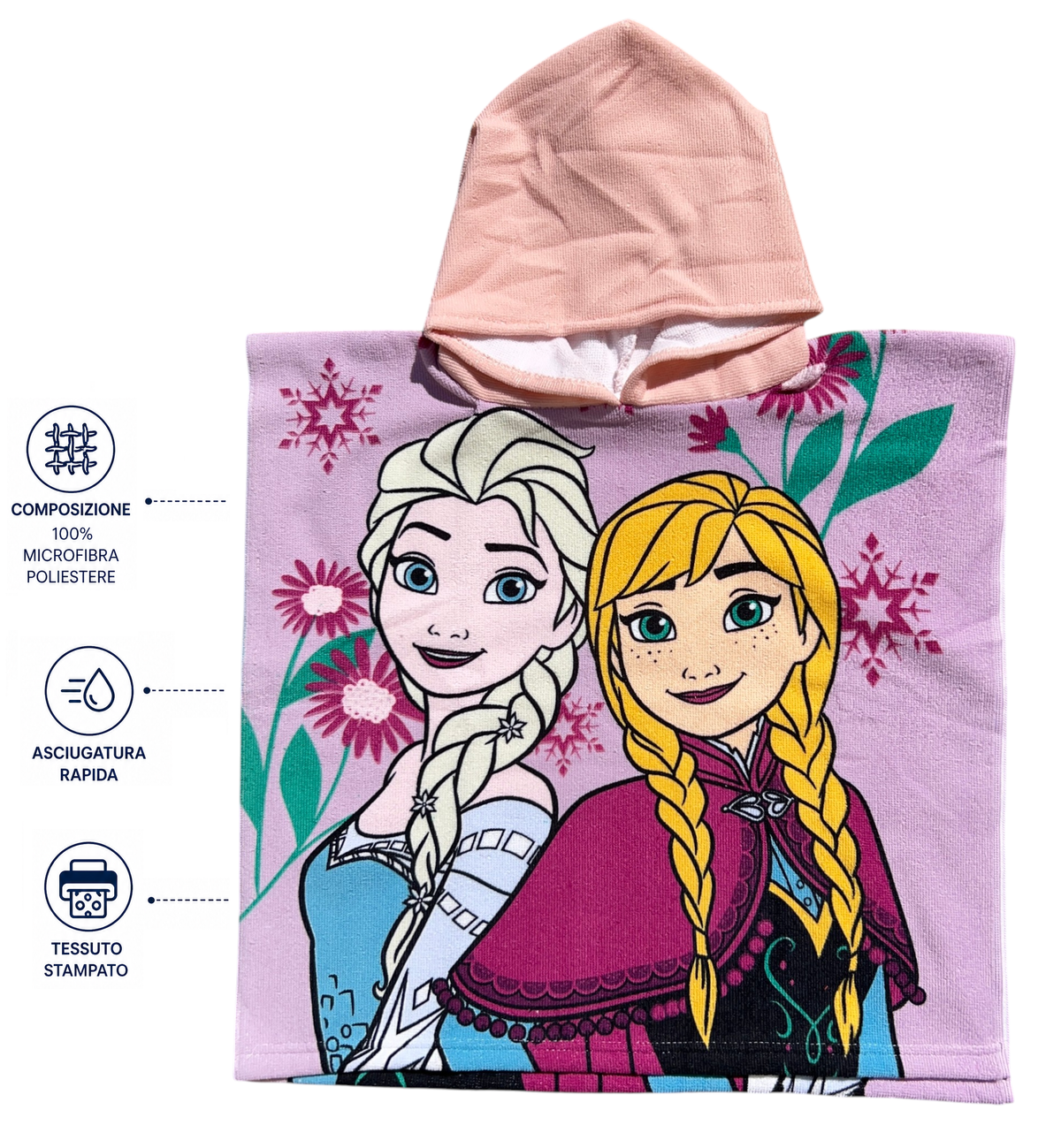 Poncho Mare Frozen DISNEY 100 X 50 CM Accappatoio per Bambini 100% Pl - Fro2085