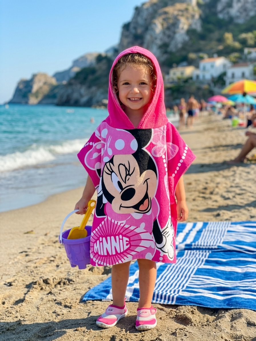 Poncho Mare Minnie DISNEY 100 X 50 CM Accappatoio per Bambini 100% Pl - Min2063