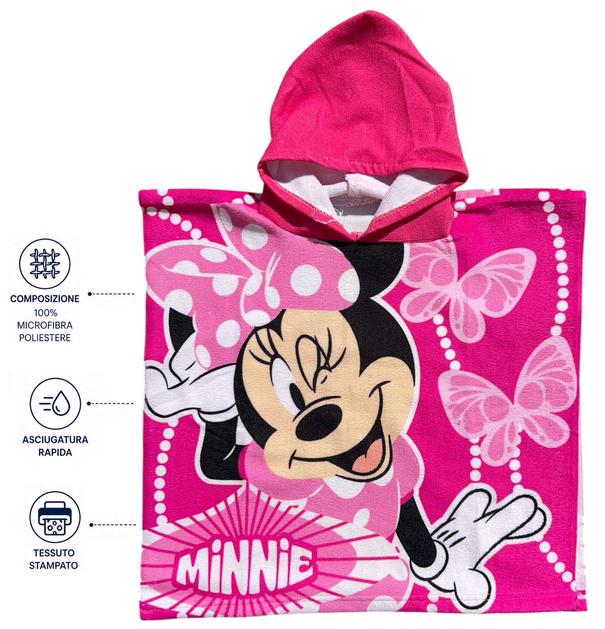 Poncho Mare Minnie DISNEY 100 X 50 CM Accappatoio per Bambini 100% Pl - Min2063