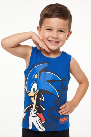 Canotta Sonic the Hedgehog Bambino Smanicata 100% Cotone con Stampa Frontale - Ez10123blu