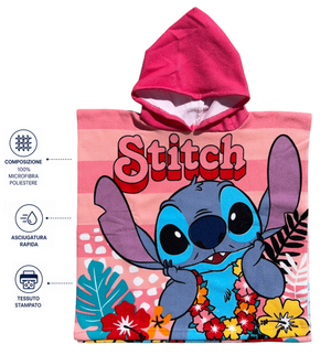 Poncho Mare Stitch DISNEY 100 X 50 CM Accappatoio per Bambini 100% Pl - Sti2079