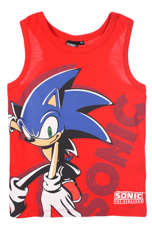 Canotta Sonic the Hedgehog Bambino Smanicata 100% Cotone con Stampa Frontale - Ez10123rosso