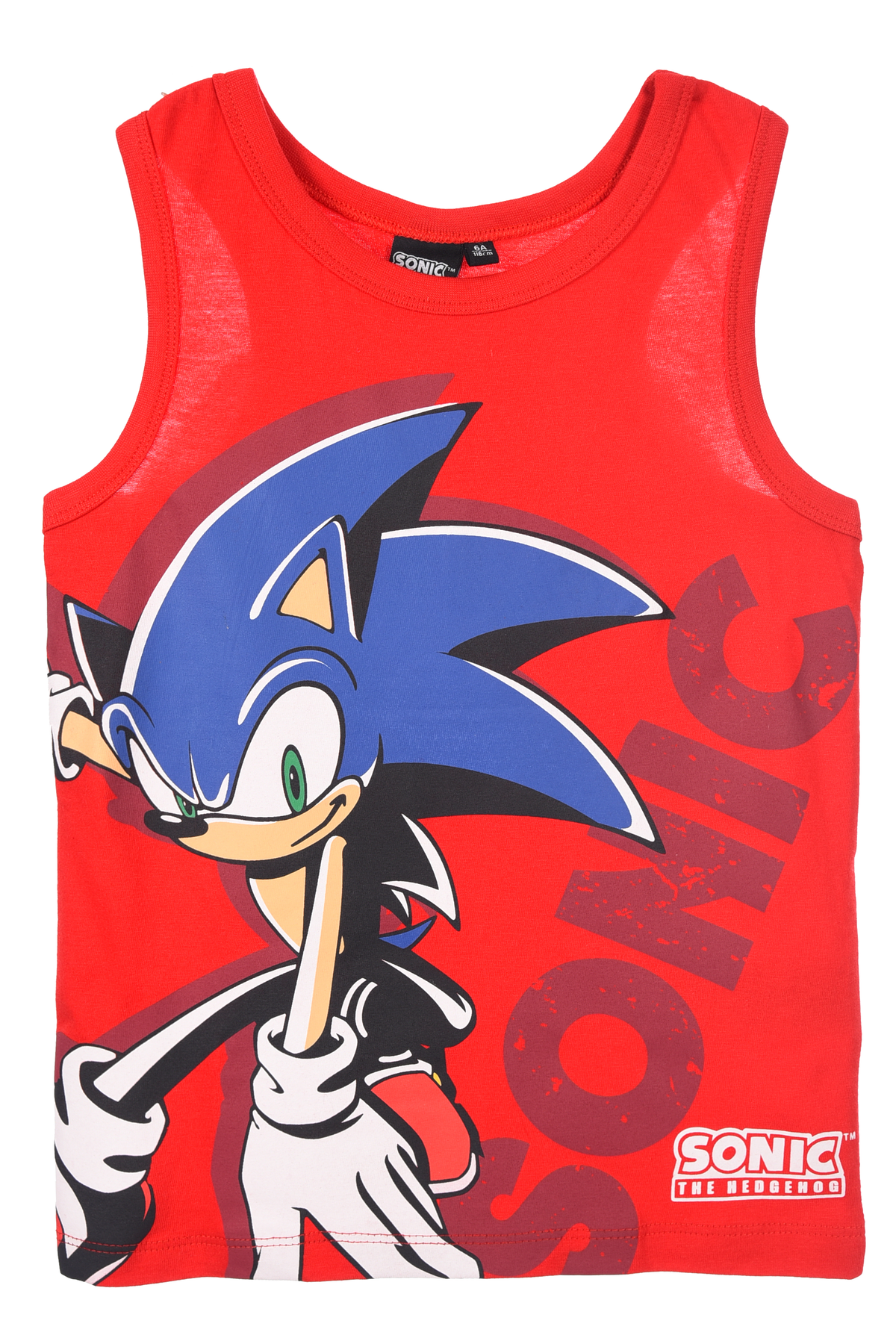 Canotta Sonic the Hedgehog Bambino Smanicata 100% Cotone con Stampa Frontale - Ez10123rosso