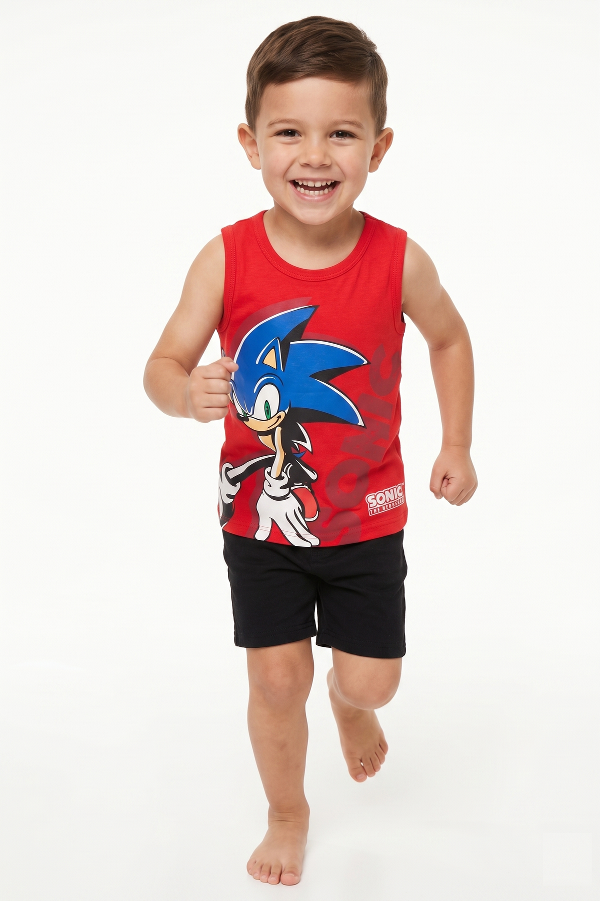 Canotta Sonic the Hedgehog Bambino Smanicata 100% Cotone con Stampa Frontale - Ez10123rosso