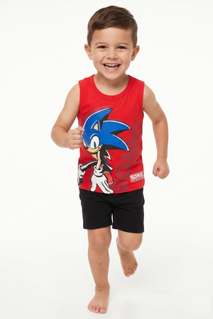 Canotta Sonic the Hedgehog Bambino Smanicata 100% Cotone con Stampa Frontale - Ez10123rosso