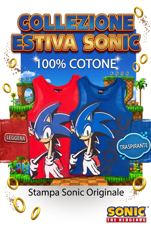 Canotta Sonic the Hedgehog Bambino Smanicata 100% Cotone con Stampa Frontale - Ez10123rosso