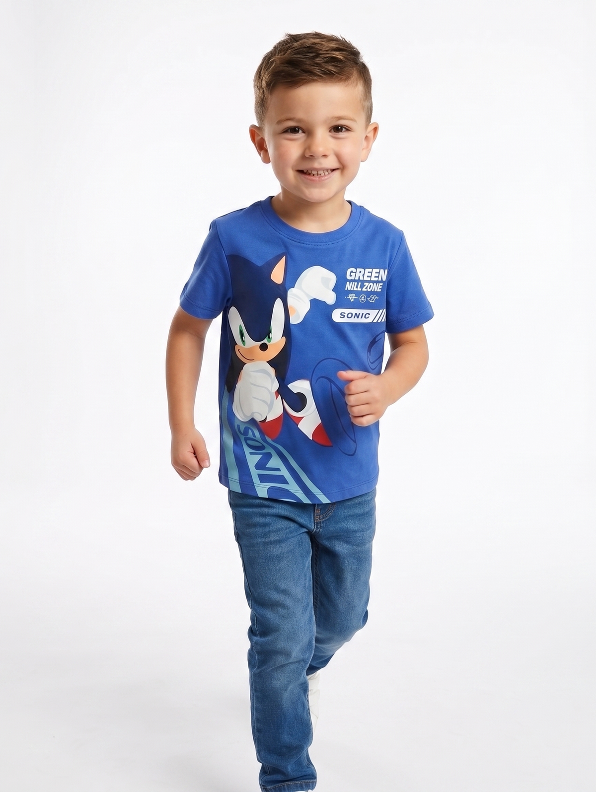 T-Shirt Sonic the Hedgehog Maniche Corte Maglietta 100% Cotone Bambino - Ez10143blu