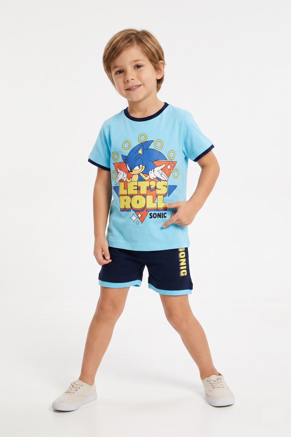 Completo Sonic the Hedgehog 2 Pezzi T-Shirt e Bermuda in Cotone Bambino - Ez10226azzurro