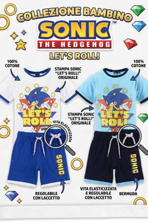 Completo Sonic the Hedgehog 2 Pezzi T-Shirt e Bermuda in Cotone Bambino - Ez10226bianco