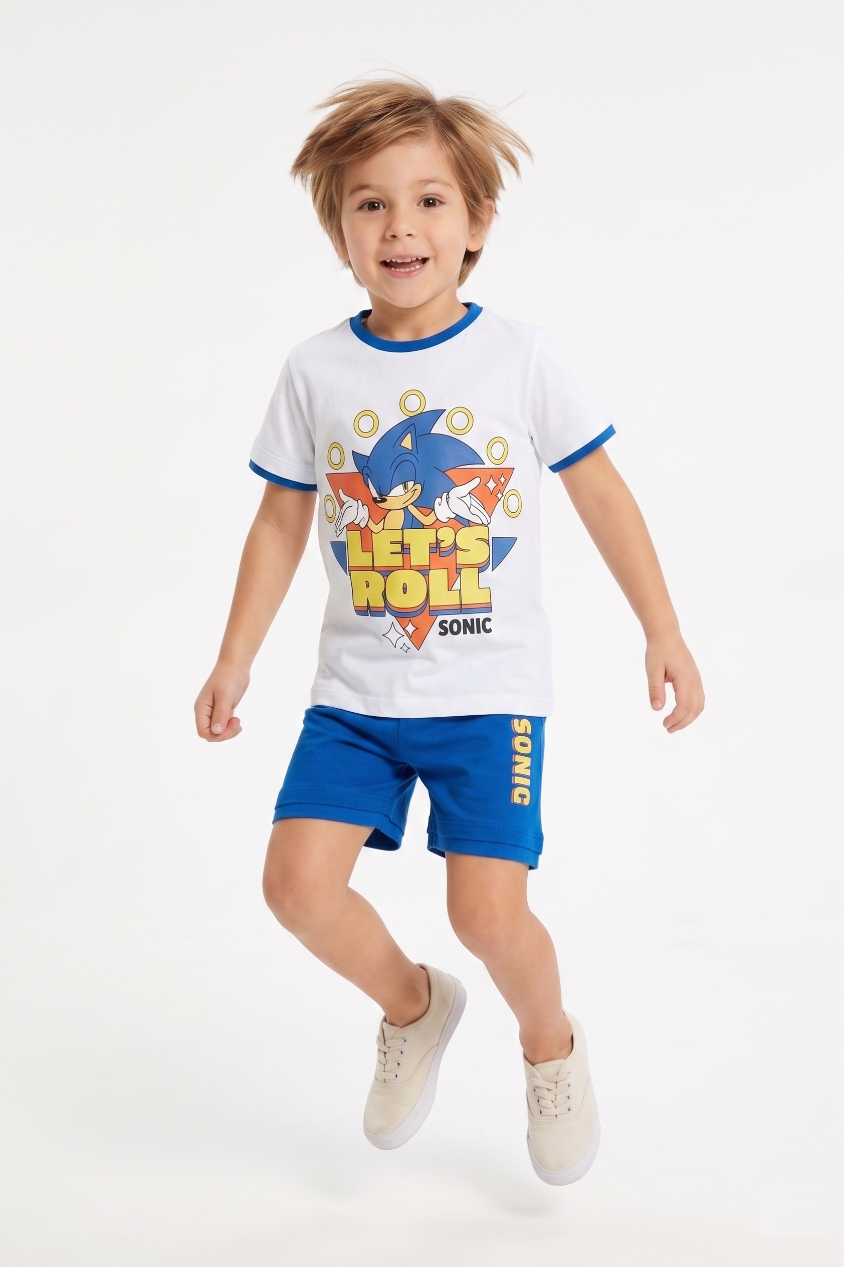 Completo Sonic the Hedgehog 2 Pezzi T-Shirt e Bermuda in Cotone Bambino - Ez10226bianco