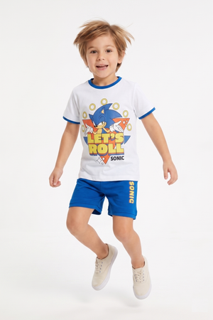Completo Sonic the Hedgehog 2 Pezzi T-Shirt e Bermuda in Cotone Bambino - Ez10226bianco